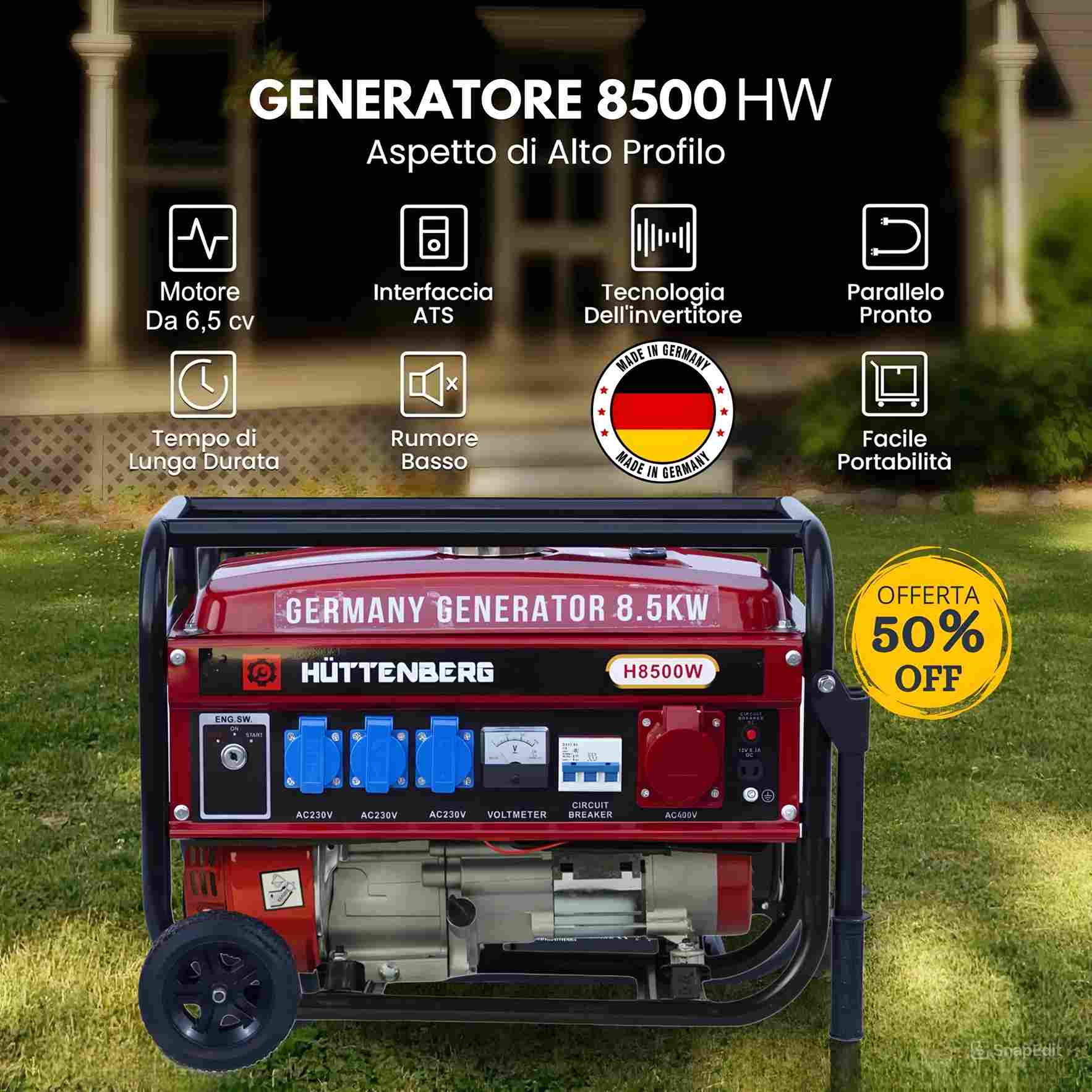 Generatore di Corrente H-8500W (220/380v) Con Chiave